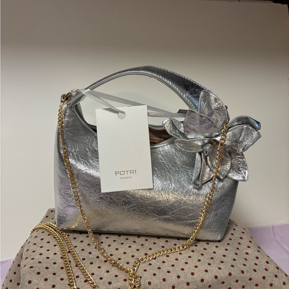 Silver Women's Bag with Chain Strap
